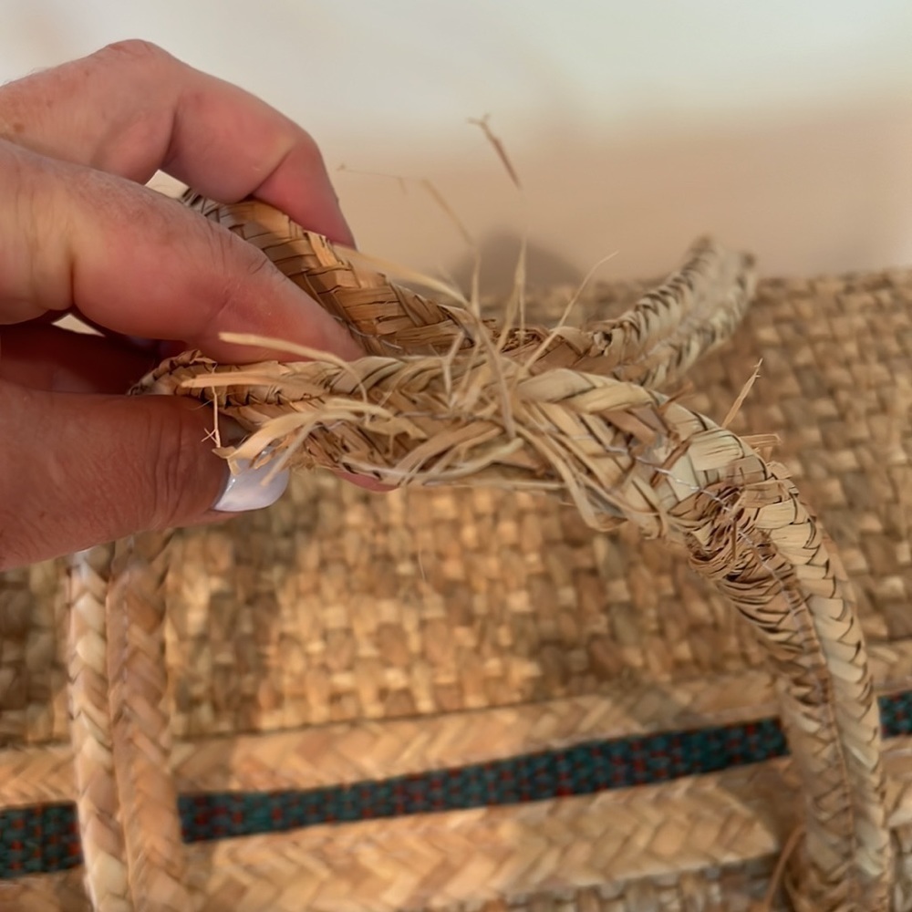 Vintage 1960’s Woven Grasscloth Straw XL Foldover Closure Tote - Picture 6 of 12